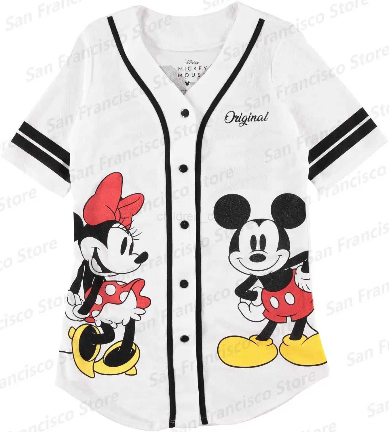 Disney New Summer Disney Boys and Girls Mickey Mouse Pattern Line Baseball Shirt Childrens/Adult Casual Breathable Jersey Retro Shirt W250617