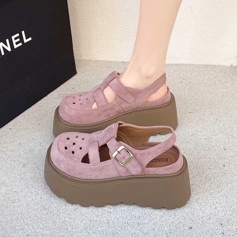Womens Fashion Sandals New Outer Hollow Breathable Baotou Roman Shoes Anti-slip 2025 High-heeled Thick-soled Women Shoes Z250617