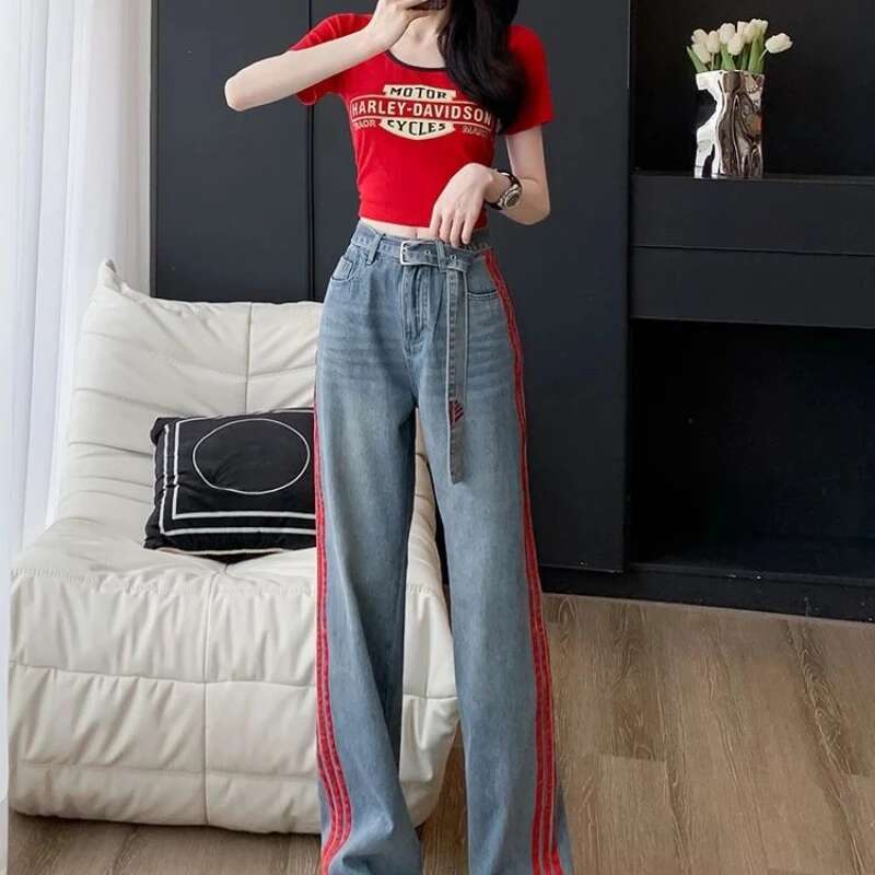 Loosefit Female Cowboy Pants with Print Womens Jeans Grunge Y2k Emo 90s Streetwear Trend 2025 Wholesale Shiny Vibrant Trousers