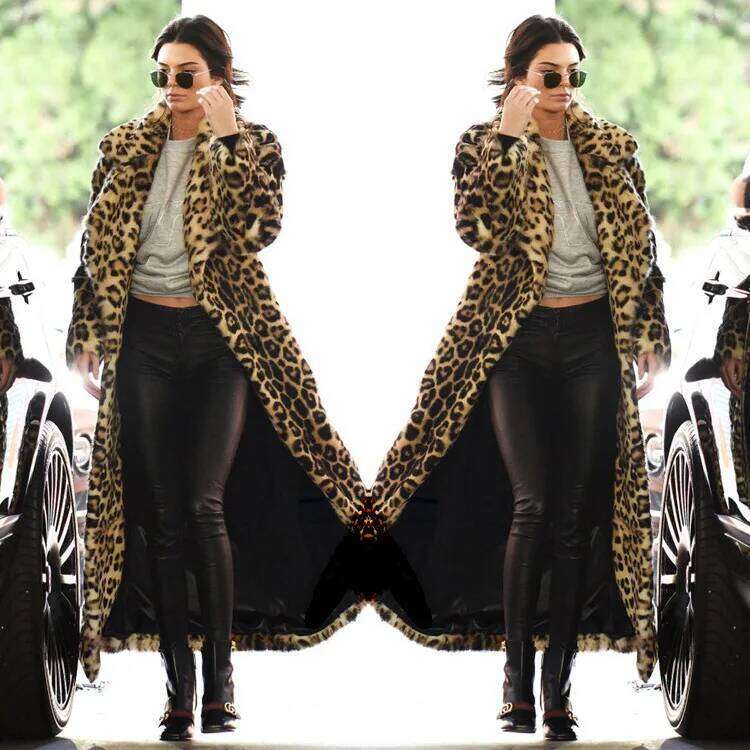 Classic New Leopard Print Imitation Fur Coat, Over The Knee, Super Long Women, Kendou Ins Same Plush Coat