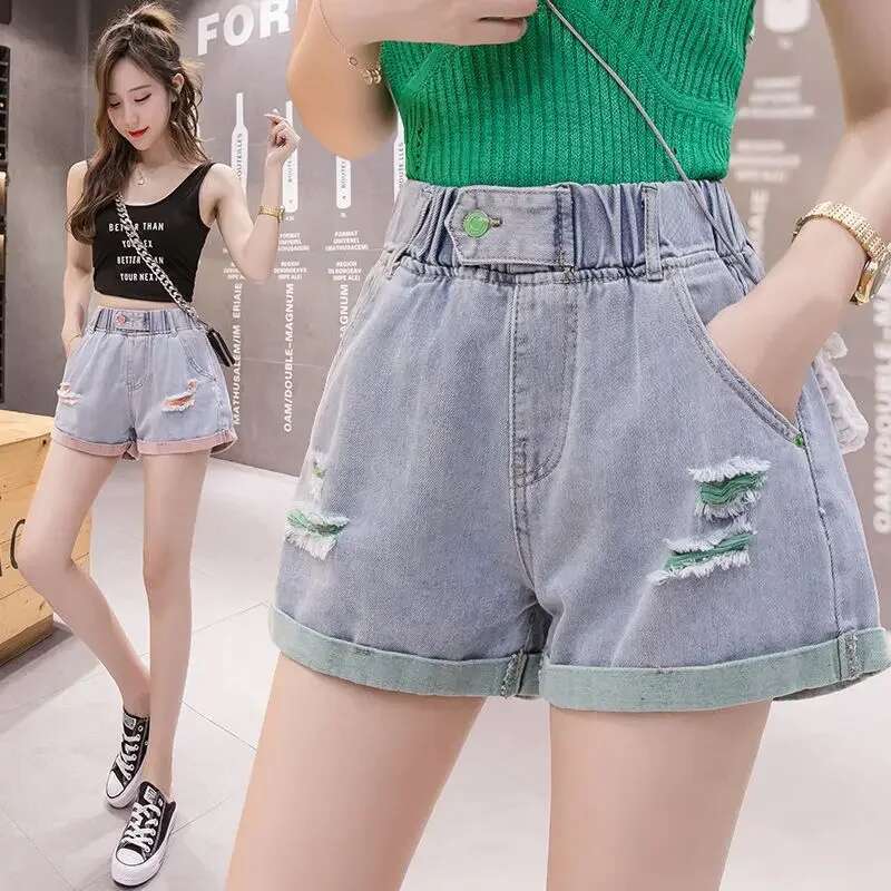 Short Jean Pants Woman Streetwear Ripped With Waist Pocket Denim Shorts for Women Low Price Designer Kpop Korean Style Stretchy