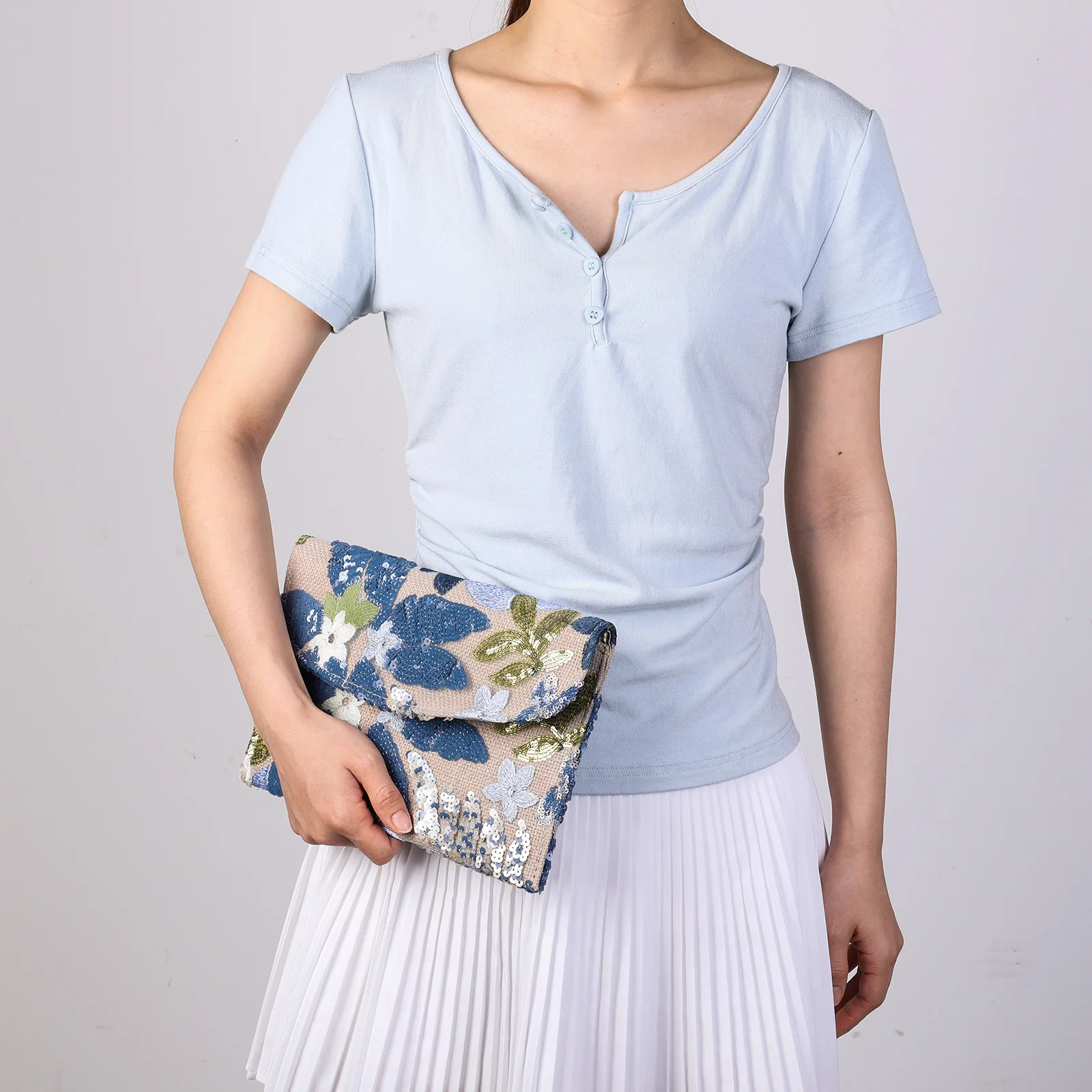 Sequin Embroidered Flowers Evening Clutch Bag Party Purse Envelope Package for Women Wedding Vacation Travel 250617