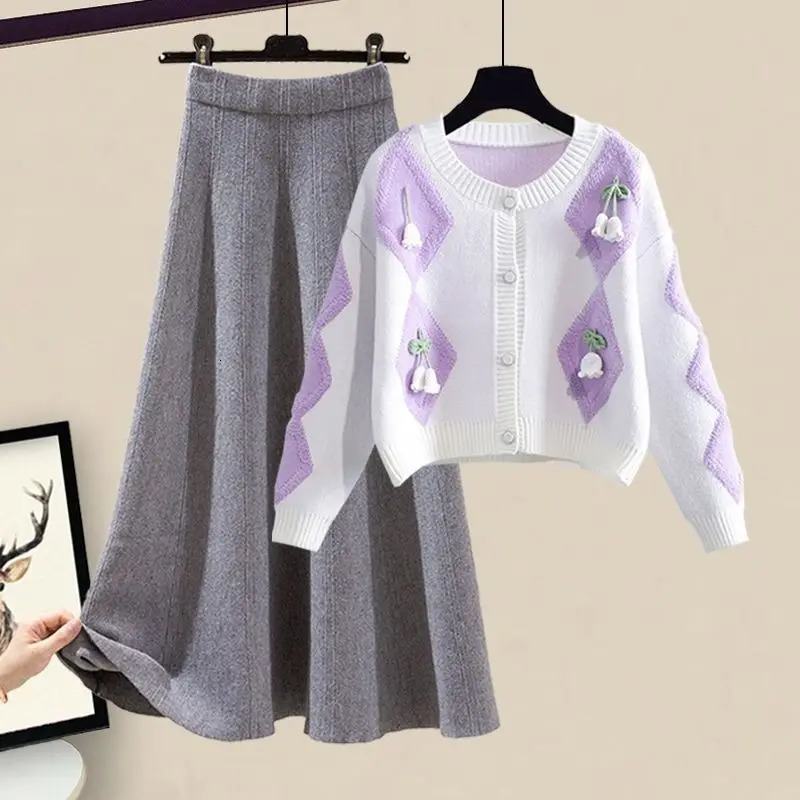 Oversized Womens Autumn Set Fashion Knitted Sweater Covering Flesh and Slim Skirt Two Piece Set Fashion 250616