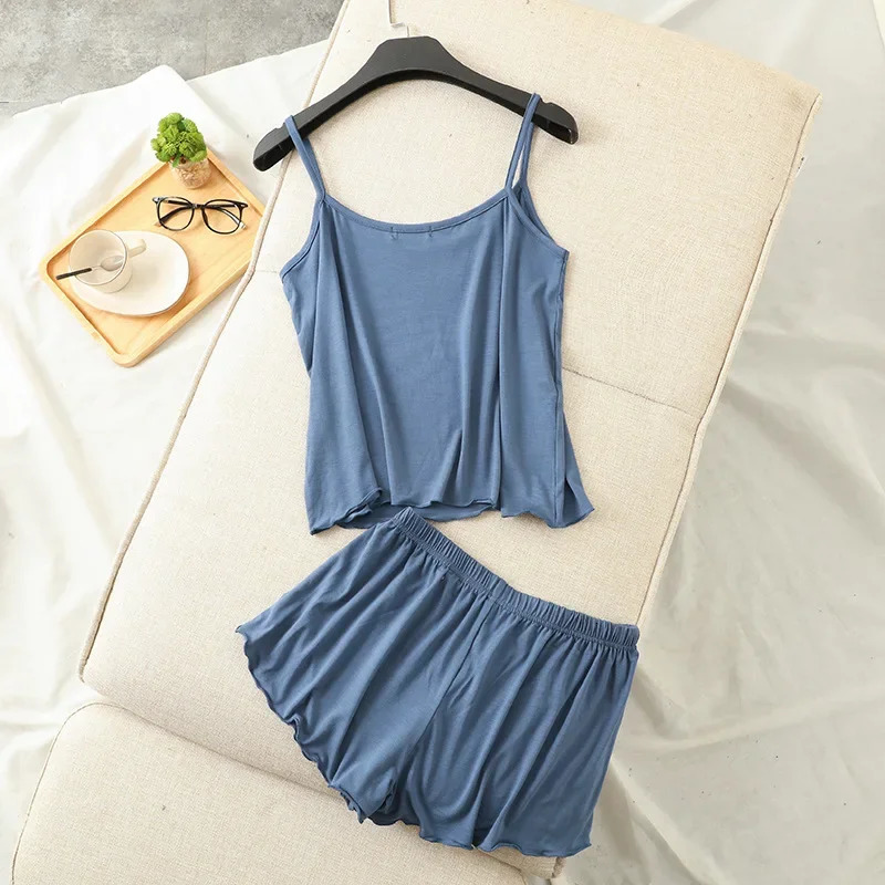 Summer modal camisole sexy pajamas two-piece set thin loose shorts multicolor large size pajamas set home service womens 250616