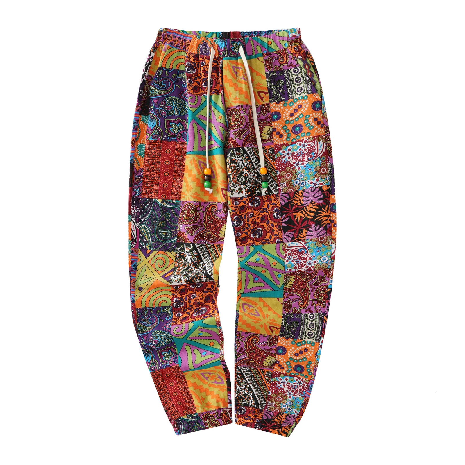 Cotton Linen Pants Mens Casual Drawstring Paisley Print Lightweight Pants With Pockets For Outdoor Activities Sweatpants 250616