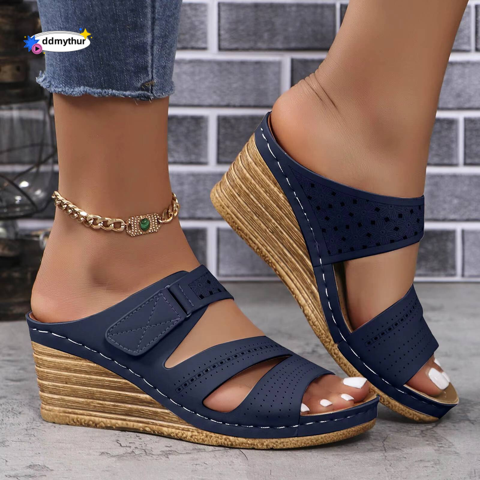 Booties Women'S Summer Open Toe Leather Slope Heel Sandal Slippers Casual Comfortable Outdoor Womens Slipper ddmythur