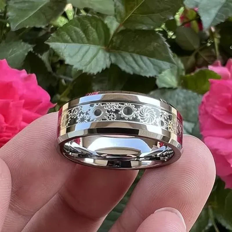 Fashion Steampunk Gear Wheel Men Stainless Steel Ring Inlay Carbon Fiber Rings For Men Rock Punk Wedding Band Jewelry 250616