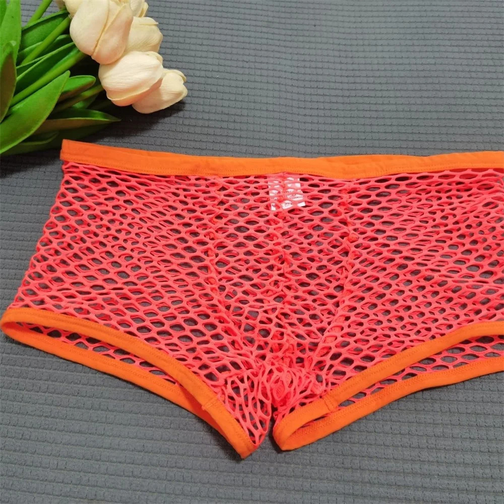 Big Fishnet Underwear Men Boxer Shorts Large Mesh Hole Sexy U Convex Fully Transparent Panties Plus Size Trunk M-XXL 250614