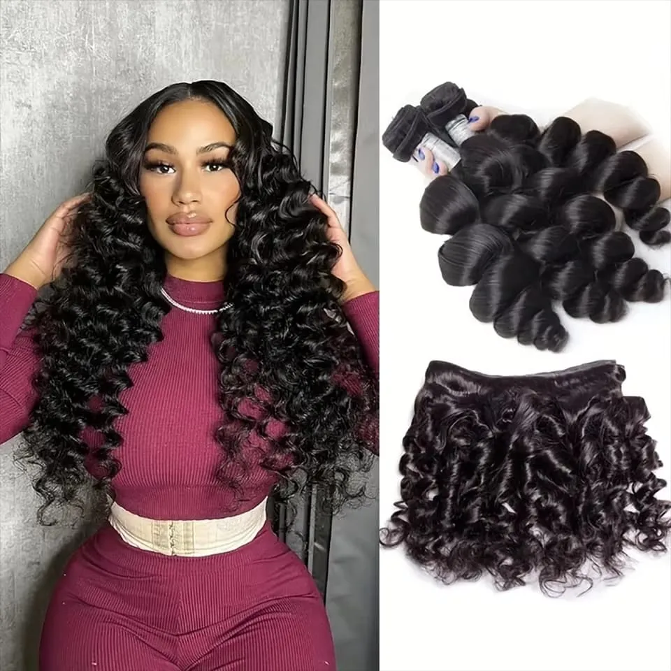 Loose Wave Bundles 30Inch Human Hair Raw Hair Bundles Burmese Curly Double Weft Virgin Hair Extensions Quick Weaving Natural Black 100% Virgin Extensi