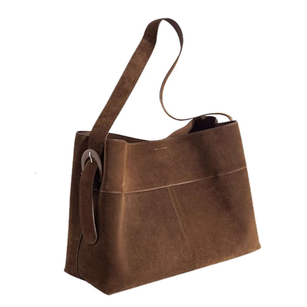 High End Melard Coffee Color Commuter Tote for Women New Suede Single Shoulder Crossbody Bucket Bag