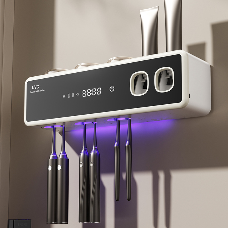 Smart Toothbrush Sanitizer Rack Drying UV Sterilization Toothpaste Dispenser Bathroom Storage Shelf