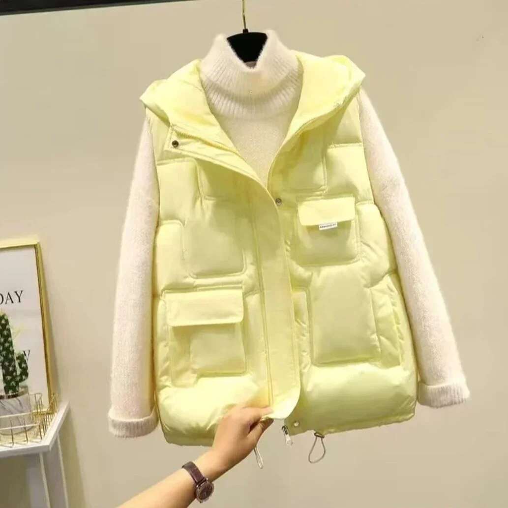 Lady Giletes Solid Color Korean Style Cheap New Outerwear Womens Padded Cotton Vests Insulated Pretty Elegant Warm Lightweight