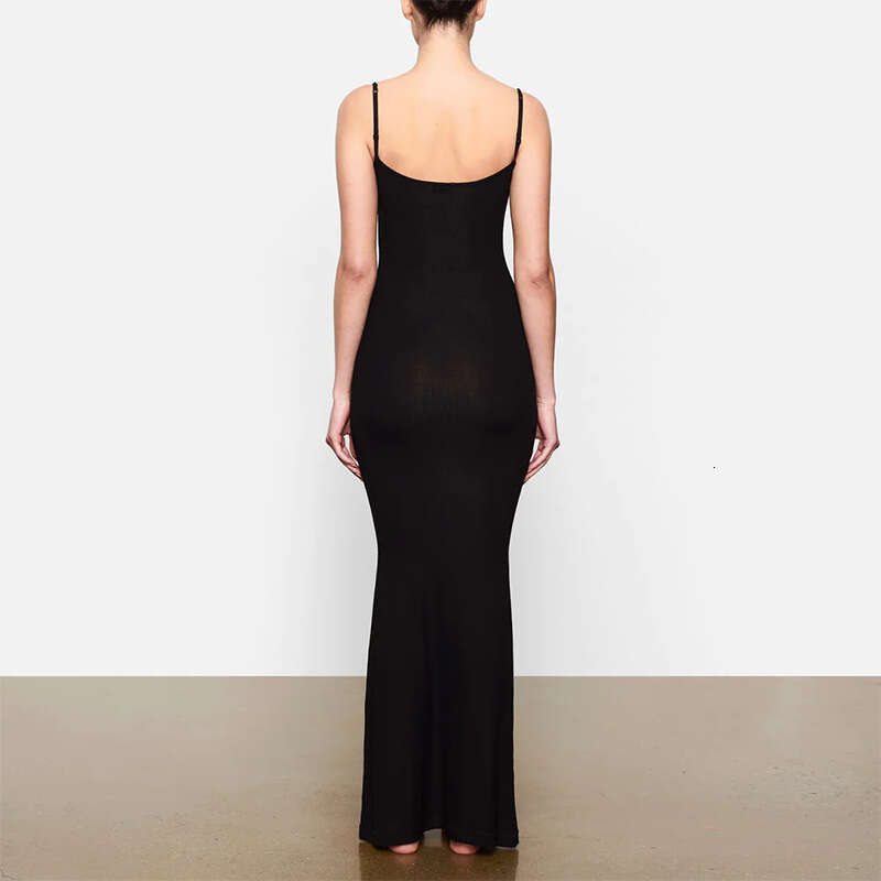 Designer Dresses for Women Womens Dresses N712 Summer New 2025 Solid Color Square Neck Strap Knitted Long Dress Slim Fit Slimming Tight Bodycon