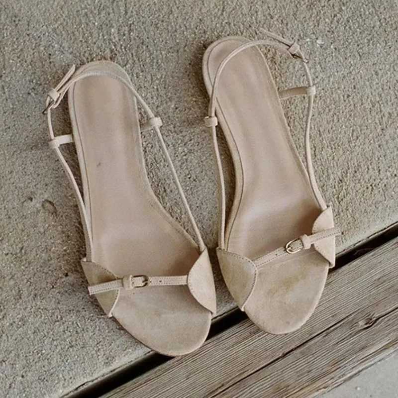 Womens Fashion Sandals New Summer Round Head Soft Frosted Open Toe Hollow Belt Flats Z250617