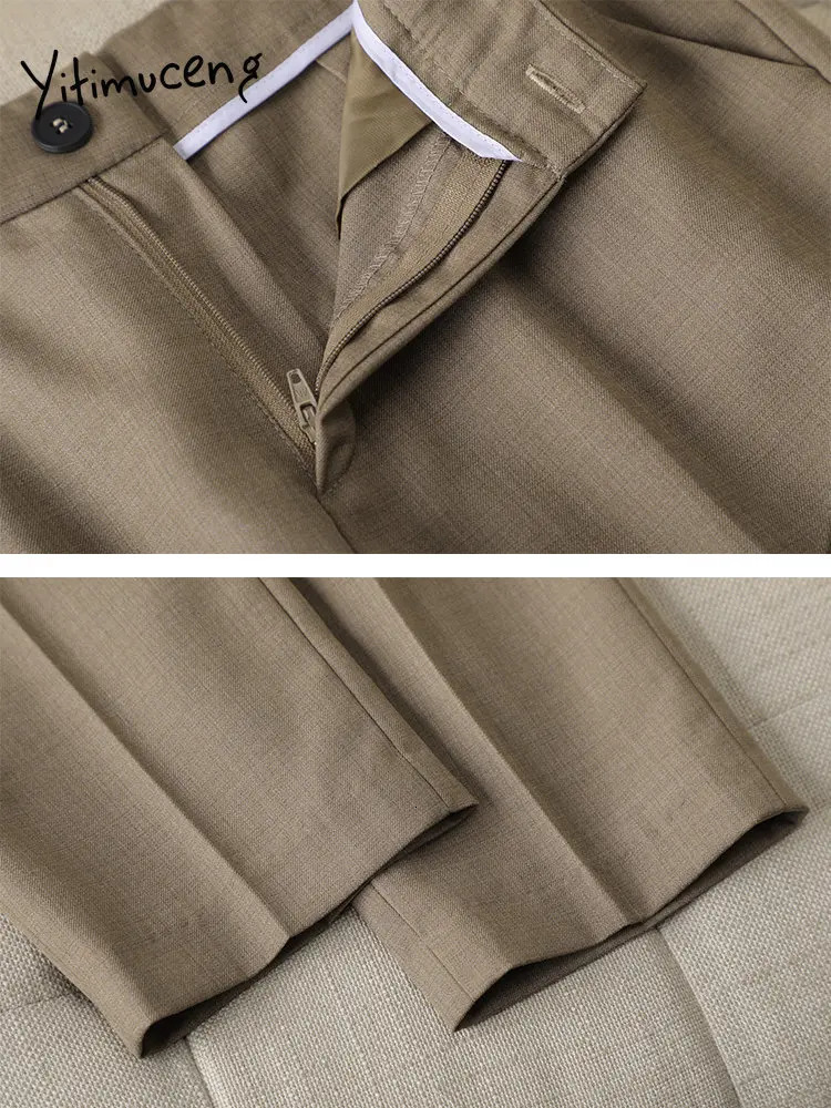Yitimuceng 2 Piece Sets Suits for Women Fashion Asymmetrical Single Breasted Short Sleeve Blazer Solid Chic Pants 250612