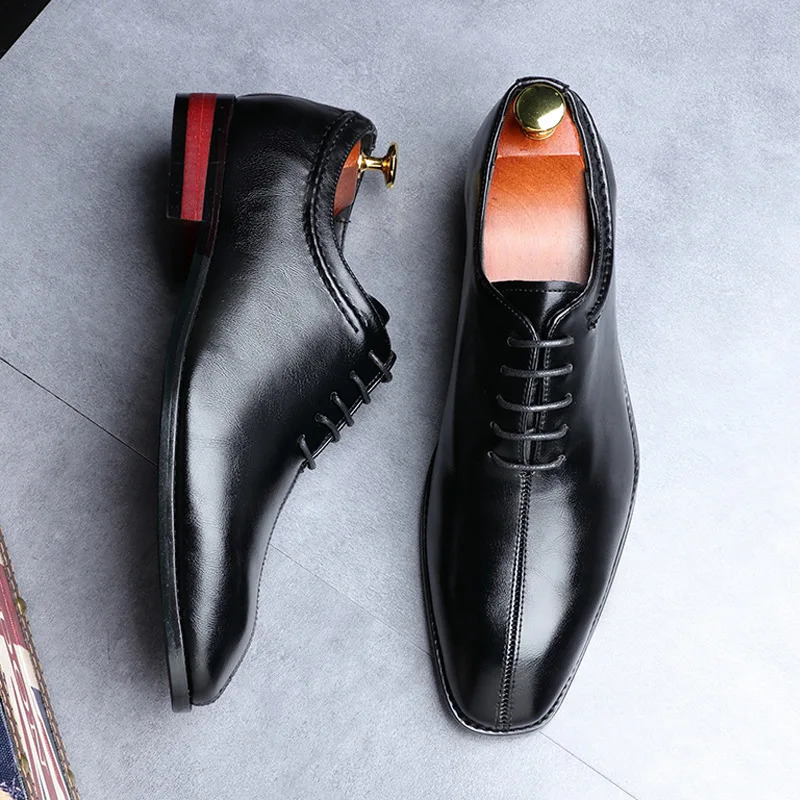 Man Classic Business Shoes Microfiber Leather Square Toe Laceup Dress Office Flats For Men Fashion Wedding Party Oxfords 250612
