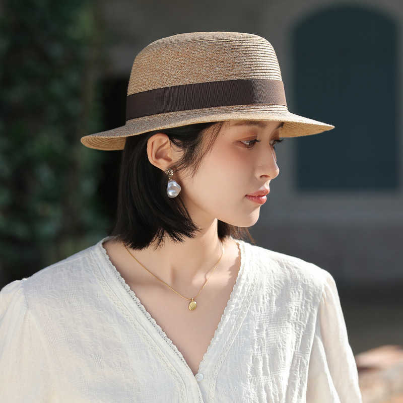 Summer Hat for Women, Beach Raffia Hat, Sun Protection, Sunshade, Woven Flat Top Hat, Large Head Circumference Sun Hat 250615