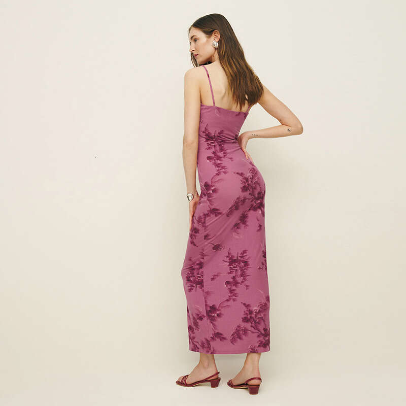 Black Dress Maxi Dress for Women Long Dress 854 New 2025 Rose Pink Knitted Long Strap Dress Slim Fit Sexy Body-flattering French Style Women