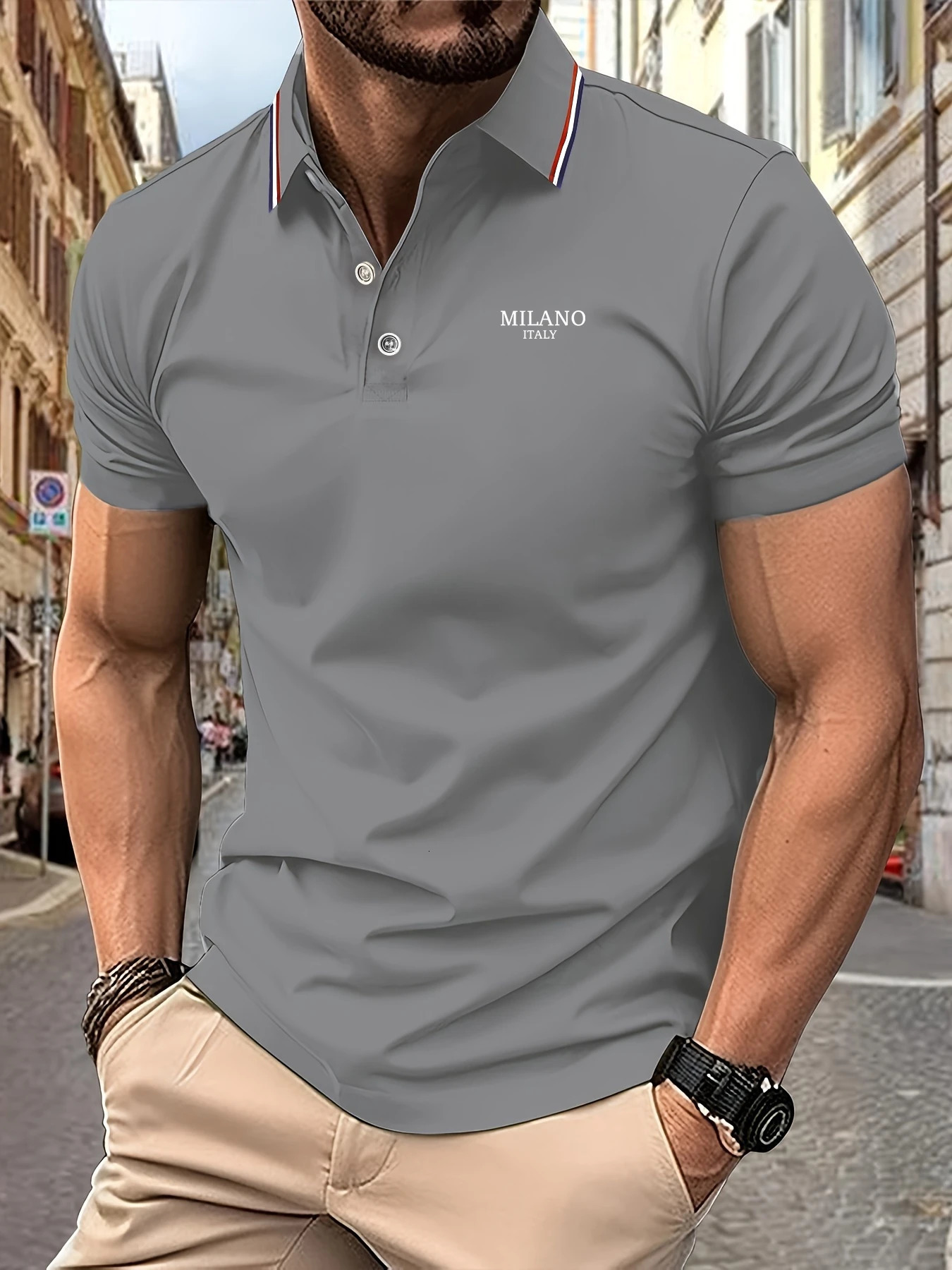 2025 Mens Polo Shirt MILANO ITALY Letter Print Summer Lapel Stripes Men Short Sleeve Casual Breathable Light TShirt 250617