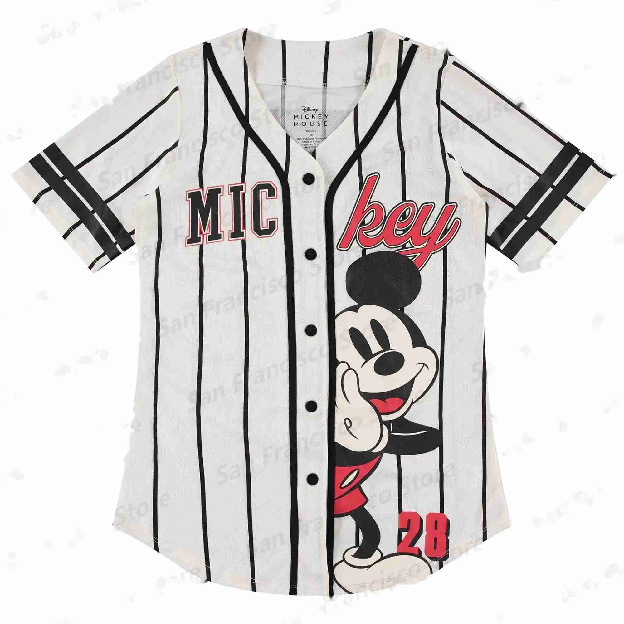 Disney New Summer Disney Boys and Girls Mickey Mouse Pattern Line Baseball Shirt Childrens/Adult Casual Breathable Jersey Retro Shirt W250617