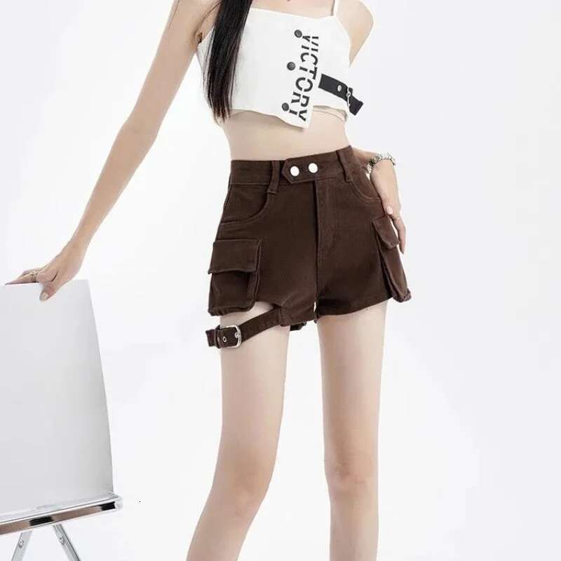 Outdoor Retro With Waist Pocket Denim Shorts for Women Stretchy Hot Harajuku Fashion Japanese 2000s Style Short Jean Pants Woman