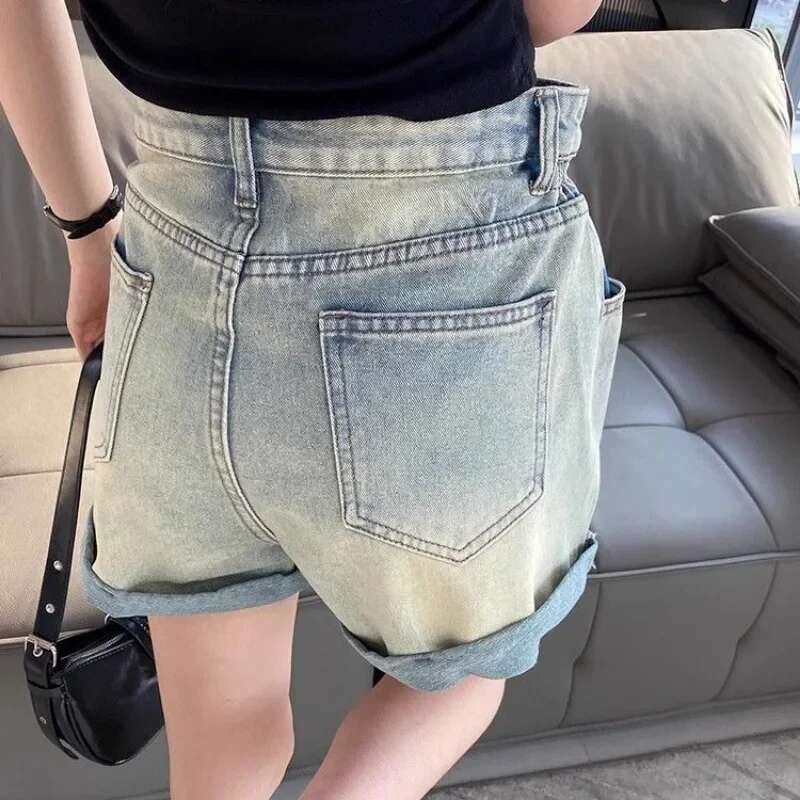 Denim Shorts For Women Korean Style Wide With Waist Pocket Short Jean Pants Woman To Wear Comfy New In Luxury Designer XL Casual