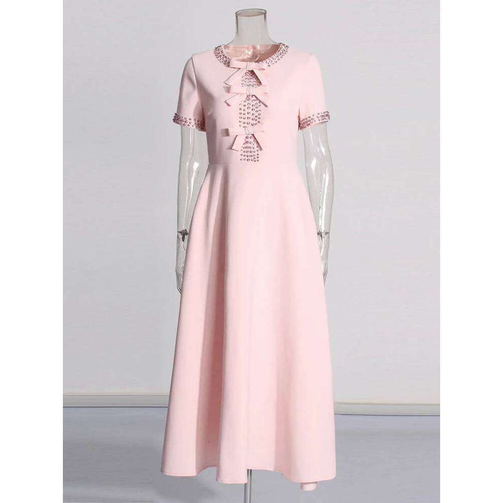 Designer Clothing 2025 TWOTWINSTYLE Slim Patchwork Bowknot Dresses For Women Round Neck Short Sleeve High Waist Spliced Dias Elegant Dress Female