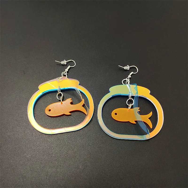 KUGUYS Cute Iridescent Fish Tank Drop Earrings for Women Acrylic Jewelry Interesting Accessories 250610