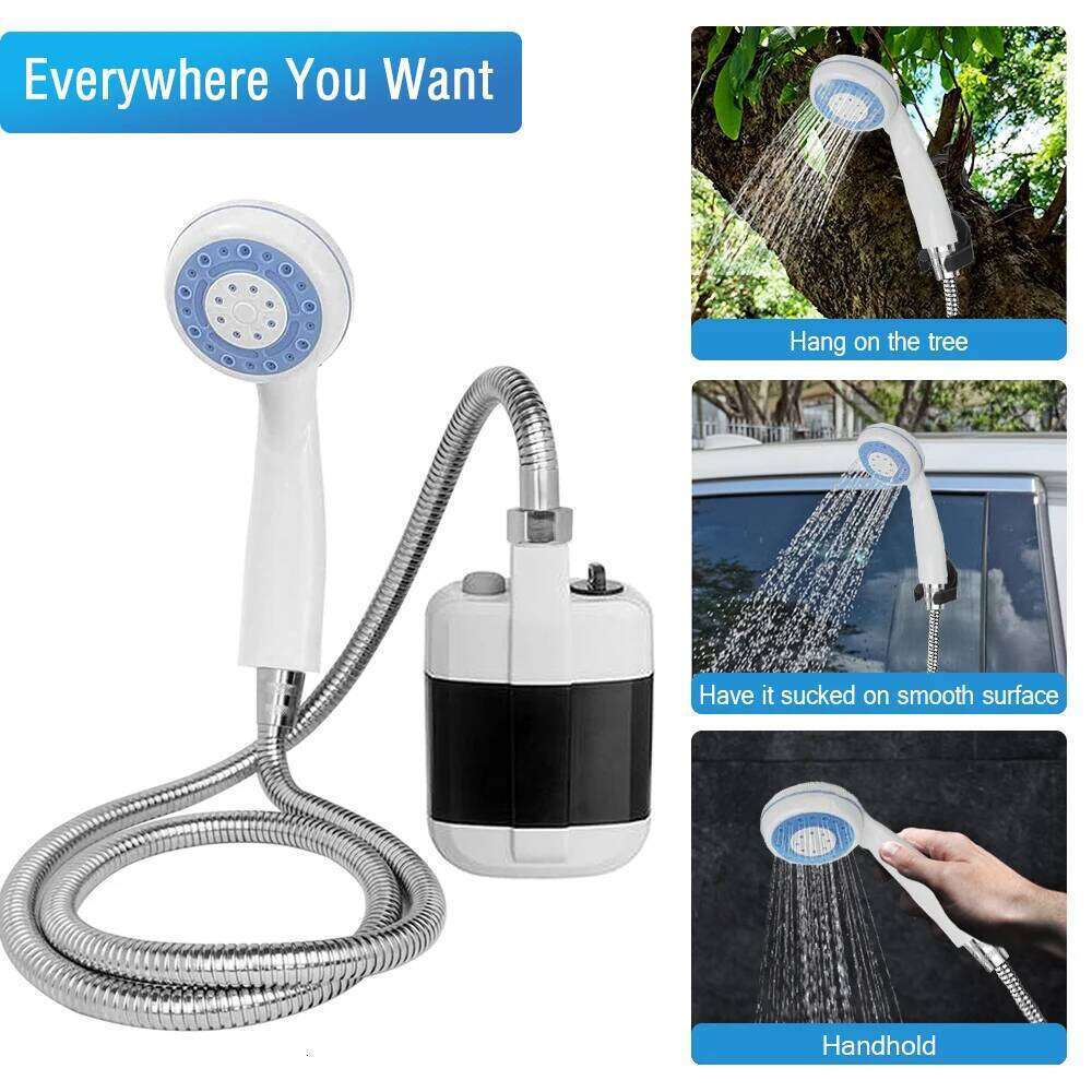 Rechargeable Portable Camping Shower Head Bathing 3.7V Pump 4.9ft for Outdoor Travel Hiking Beach Pet Cleaning Equipment