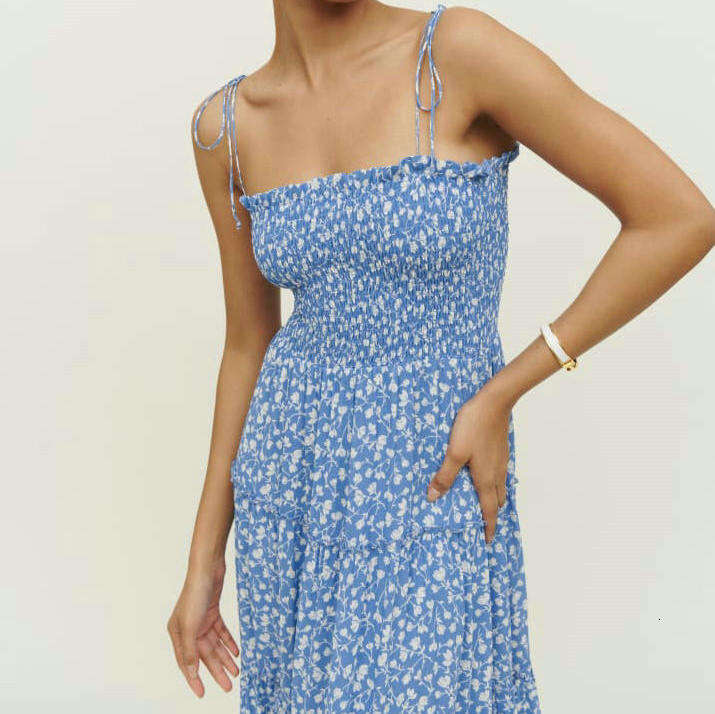 Bodysuit Women Dress Partydress Summer Dresses for Women Skirt 514 Summer New 2025 Blue Printed Long Slim Fit Strap Dress French Style Womens Fashion