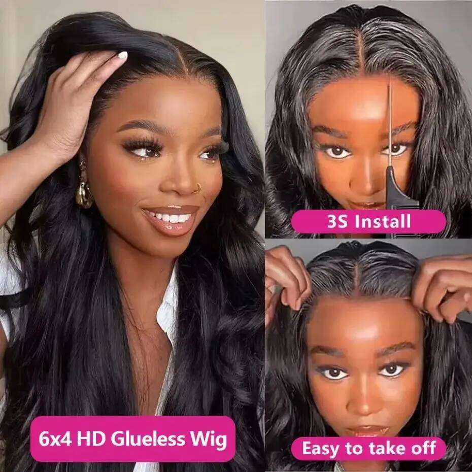 Glueless Body Wave 6x4 Closure Wig Ready Easy To Go Remy Human Hair 5x5 Transparent Lace Wigs For Women Pre Cut 180%
