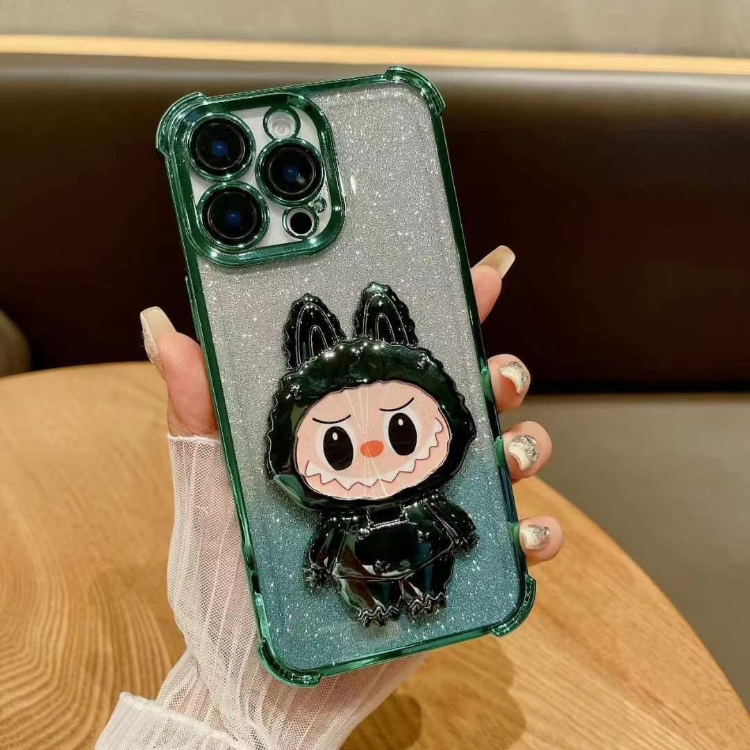 Electroplated canvas holder makeup mirror suitable for iPhone 16 PRO phone case X cross-border Apple 11 four corner anti drop
