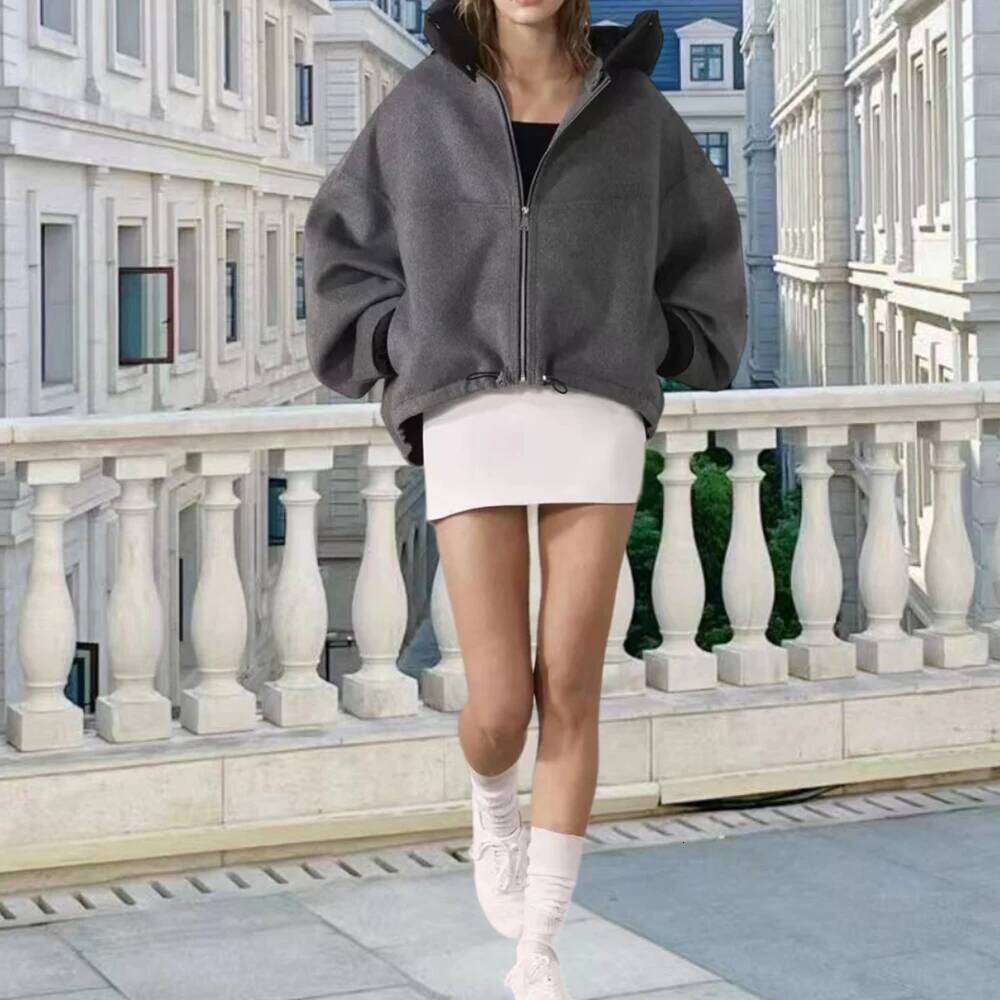 TWOTWINSTYLE Streetwear Casual Coats For Women Stand Collar Hooded Long Sleeve Patchwork Zipper Jackets Female Fashion Clothes