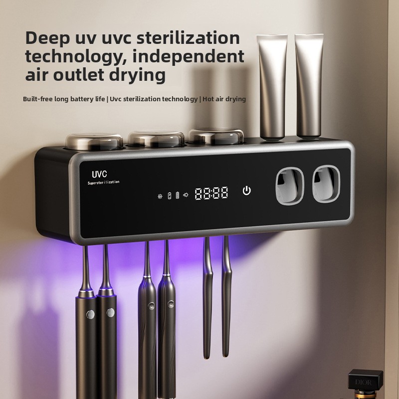 Smart Toothbrush Sanitizer Rack Drying UV Sterilization Toothpaste Dispenser Bathroom Storage Shelf