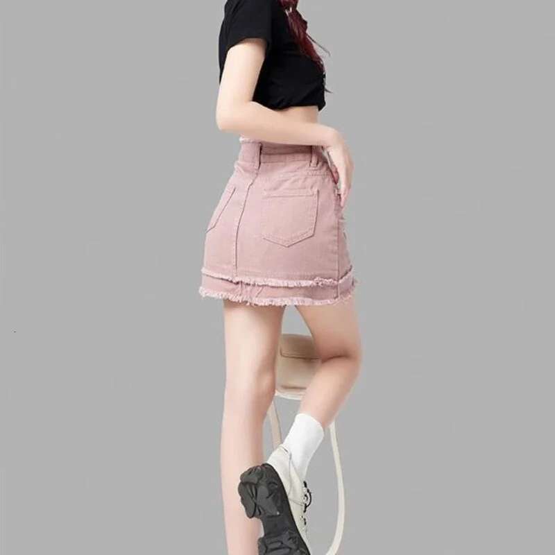 Tight Zipper High Waist Midi Gyaru Pink Cute Woman Denim Skirt Mini Kawaii Wrap Short Blue Jeans Skirts for Women Modest Vintage