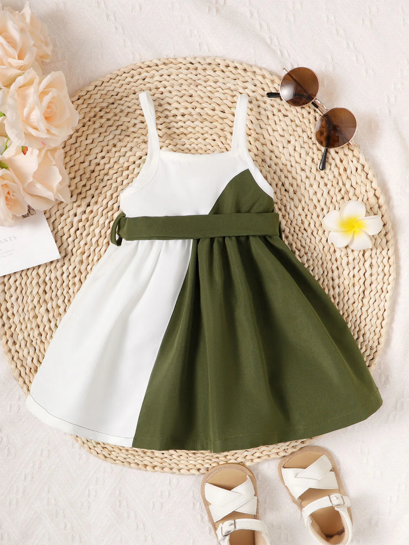 0-3 Year old Cute Baby Girl Suspender Color Blocked Lace up Dress Toddler Baby girl Summer Casual Dress 250617