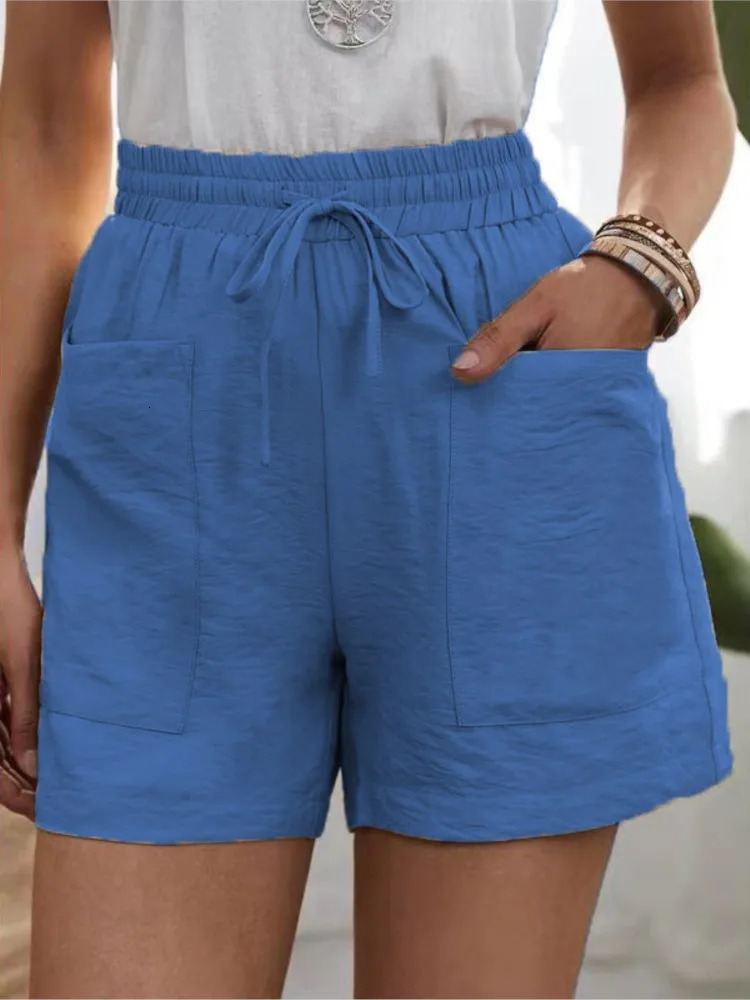 Woman Shorts Fashion Women Linen Sweatshorts Summer Pockets High Waist Cotton Blend Pockets Elastic Waist Loose Shorts 250614