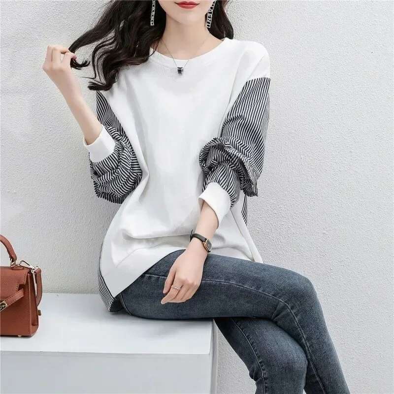 Striped Basic Long Sleeve Woman Tops Sweat-shirt Aesthetic New In Sweatshirt for Women Sport Korean Fashion Matching E Pullover
