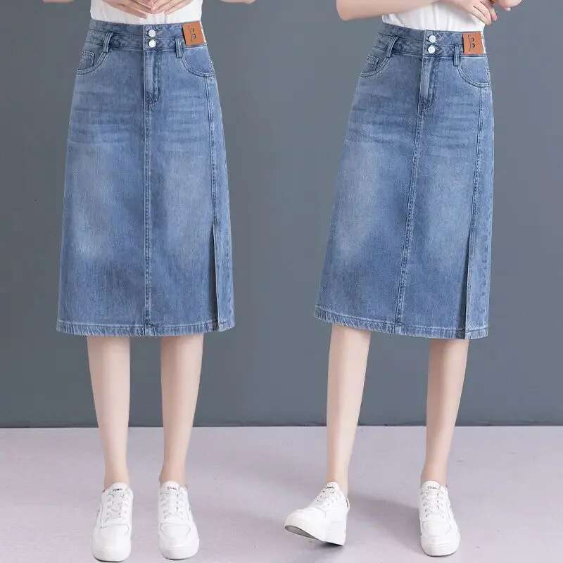 Female Jeans Skirts High Waist With Slit A Line Premium Clothing Sales Harajuku New In Summer 2025 Stylish Womens Denim Skirt