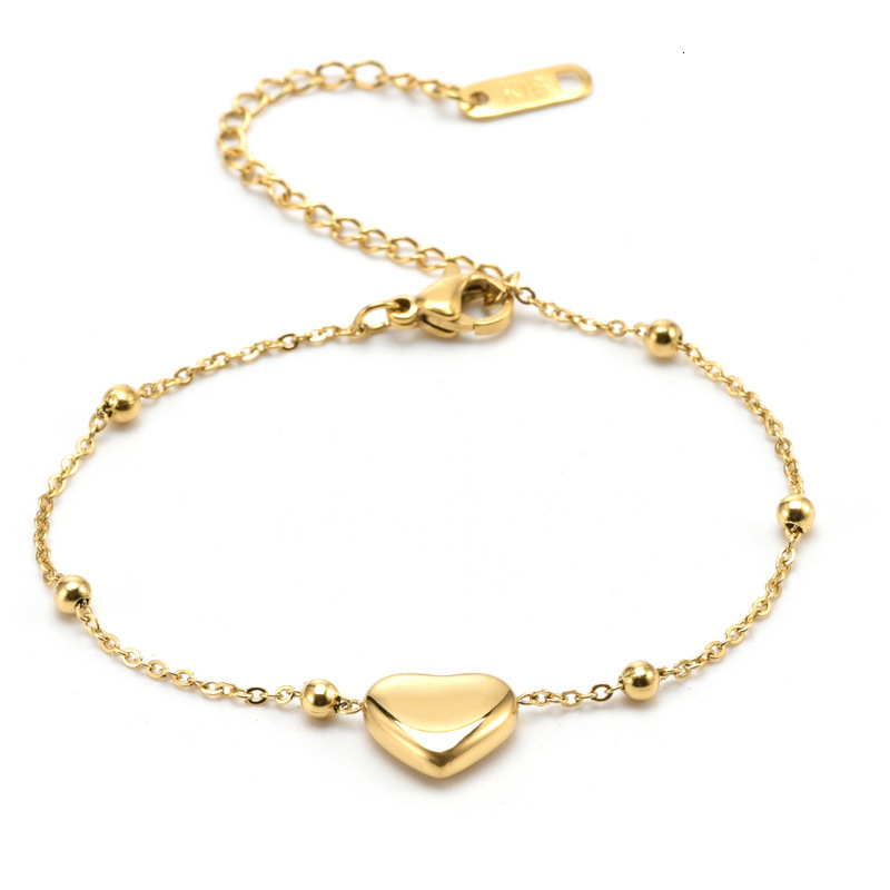 Light Fashion Personality Gold Round Bead Heart Bracelet for Women Design Titanium Steel Non-Fading Jewelry