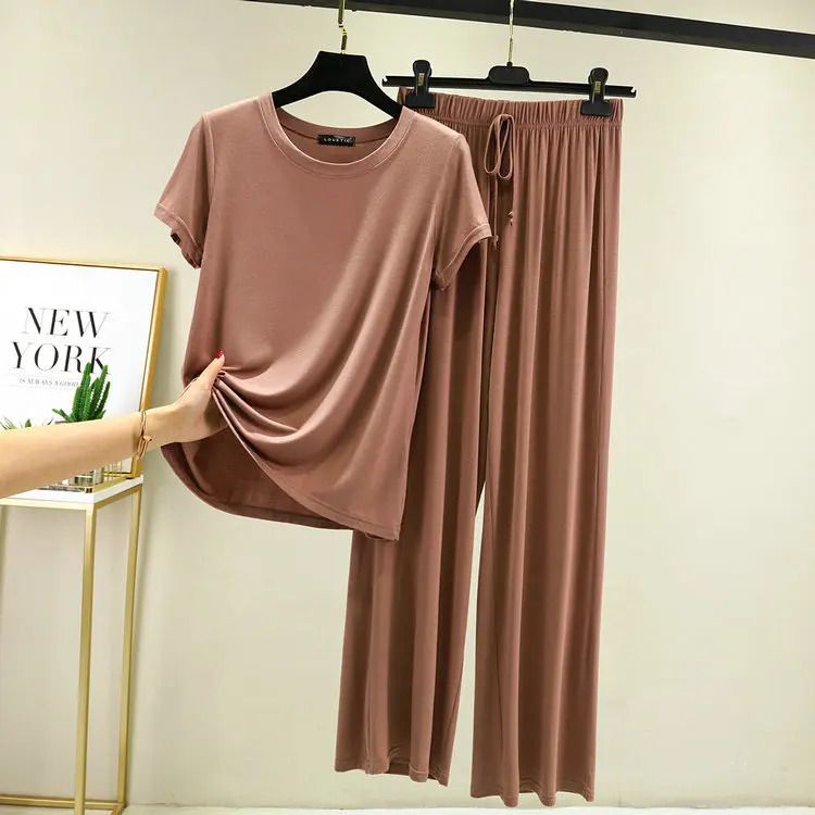 Summer 2025 Modal Pajama Sets Women Lounge Cute Sleepwear Short Sleeve Casual Nightwear Large Size M-XXL Female Pijamas 250616