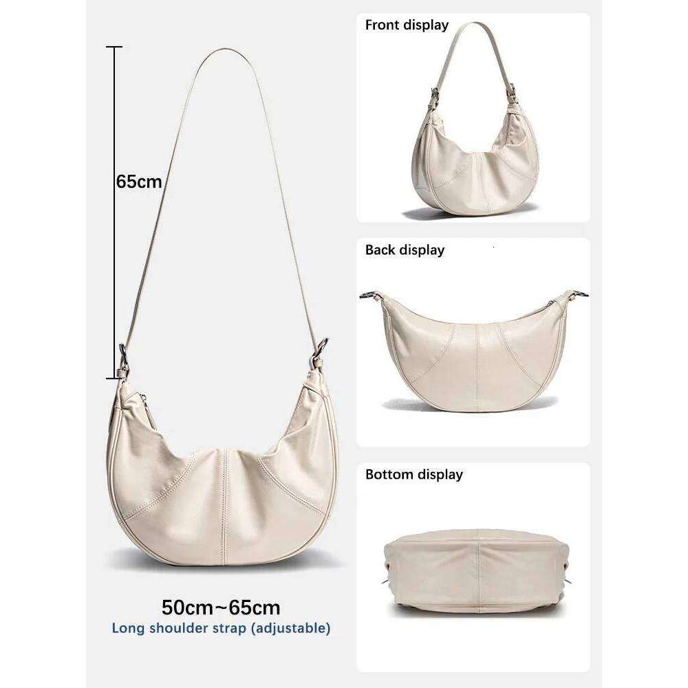Zency New Trendy Beige Soft Leather Hobo Bag Large Capacity Handbag Stylish Crossbody For Fashion Girls