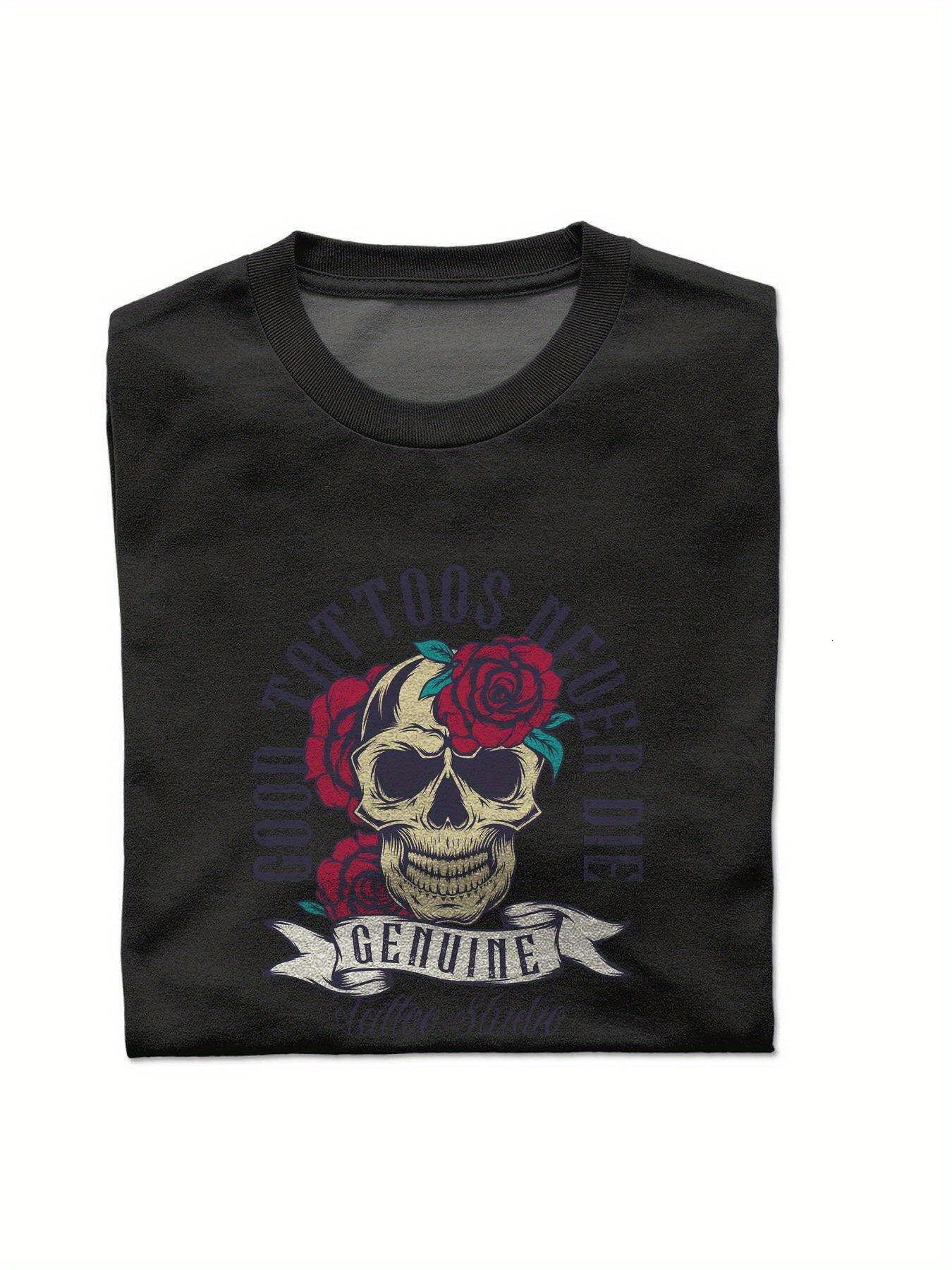 Dongdumaoyi Short Sleeve S-3Xl Round Collar T Shirts 180G Skull Adult Black Men Cotton Rose White bca8