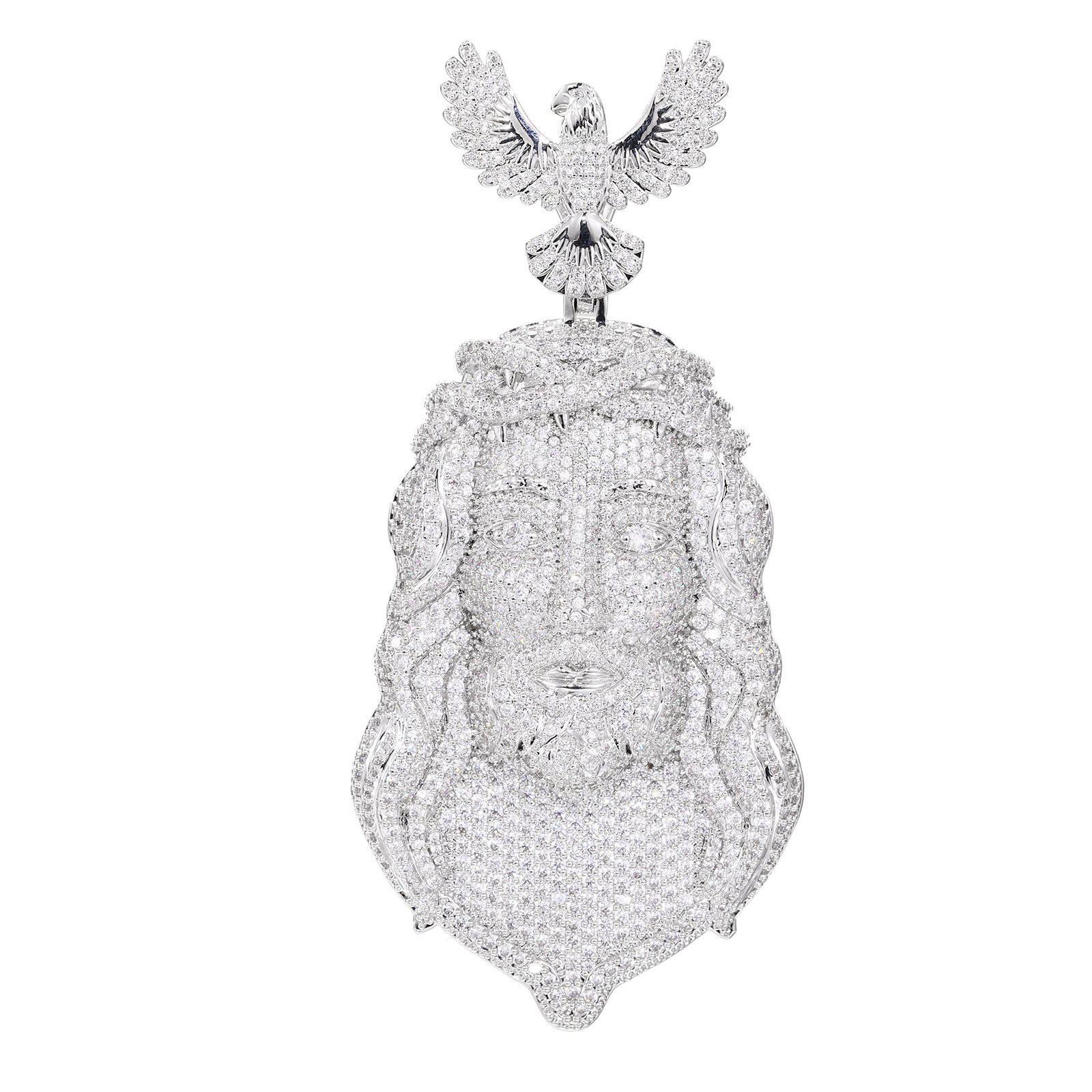 Hip Hop Eagle Clasp Jesus Face Pendant Necklace 5A Zircon Mens Religious Jewelry