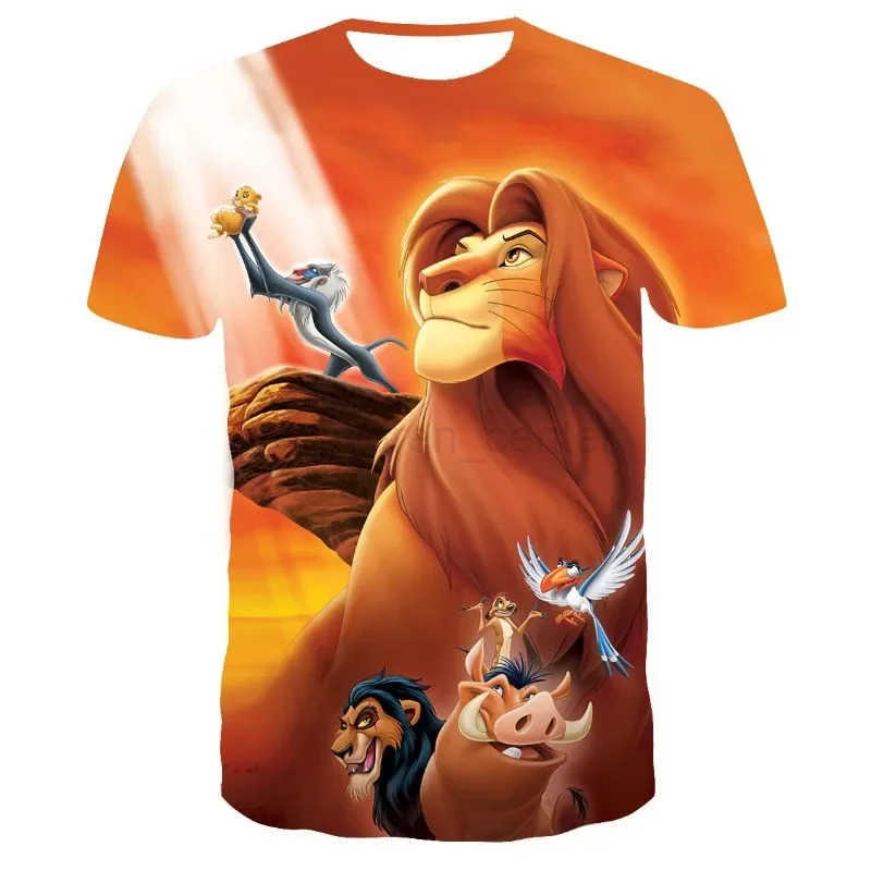 Disney 2024 Summer Disney The Lion King Simba 3D Print T-Shirt Kids Short Sleeve T-Shirts Casual Boys Girls Tops Men Women Clothing W250617
