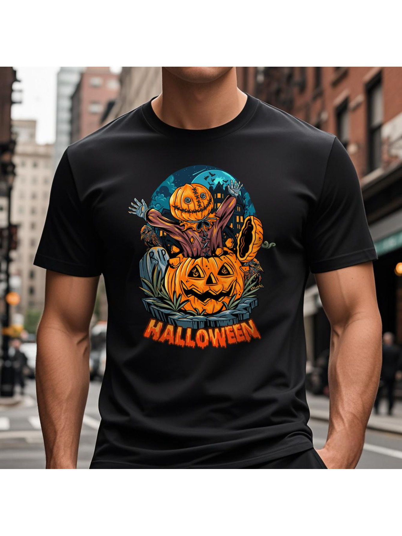 Dongdumaoyi S-3Xl Men Round Collar Graphics White Black Cotton T Shirts 180G Short Sleeve Adult Halloween 66e8