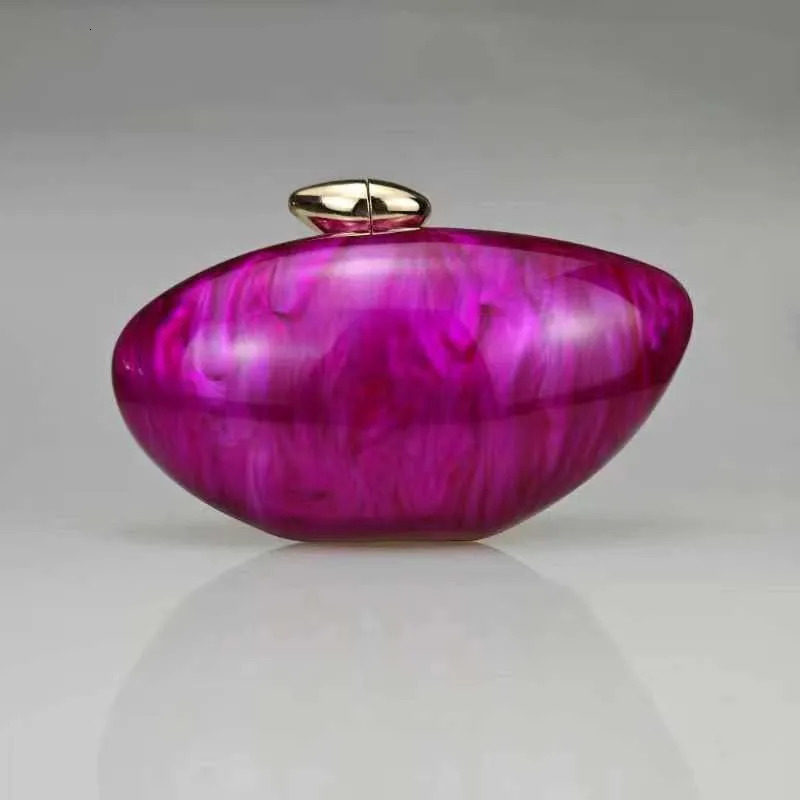 Acrylic Egg Shape Cutch Bag Women Designer Evening Party Cute Pearl Shell Purse Rose Red Metal Clasp Shoulder Messenger 250614