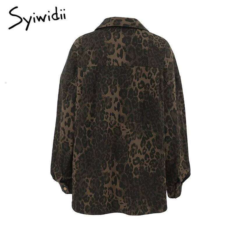 Syiwidii Chic Leopard Print Women Jacket Casual Turn Down Collar Single Breasted Outerwear Autumn Winter Y2k Fashion Streetwear