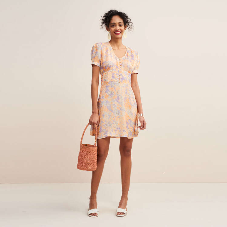 Whitedress Womens Dresses Women Dresses Vestidos Elegantes Vestidos De Noche NR086 Floral V-neck Dress 2025 Summer Printed Womens Short Sleeve French 