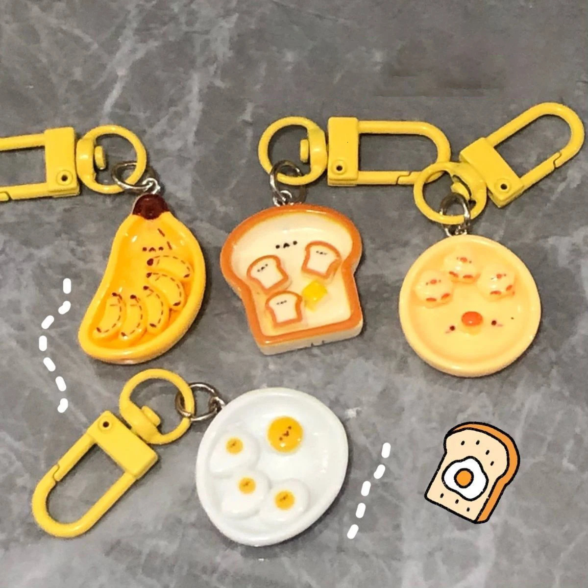 Cute Cartoon Poached Egg Banana Toast Keychain Creative Breakfast Food Keyring Backpack Decoration Bags Pendant 250616